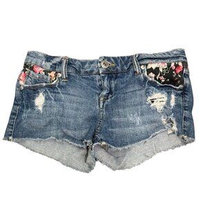 Celebrity Pink Denim Shorts Distressed Floral Pocket Size 9  Blue